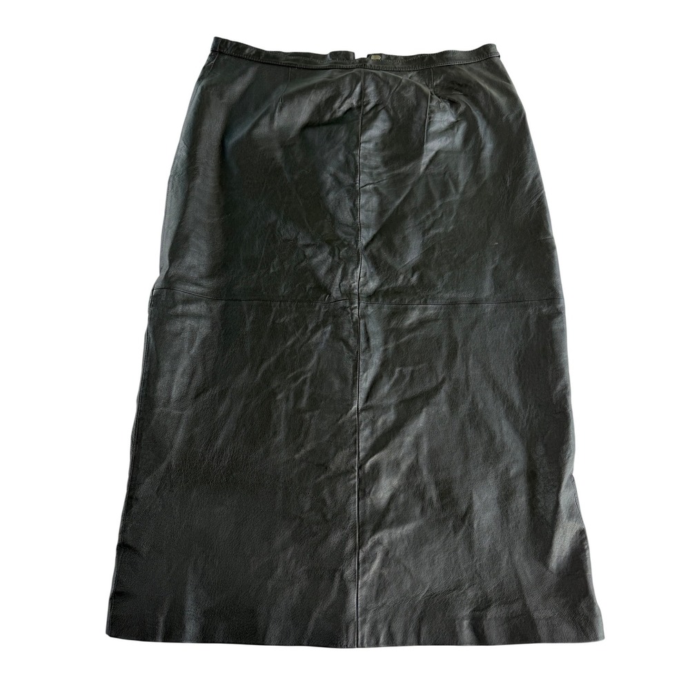VTG Metrostyle Black Genuine Leather Pencil Maxi Skirt Straight High Waist Sz 18